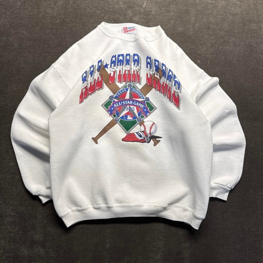 Vintage 1995 Texas Rangers MLB All Star Game Hanes Sweatshirt White Mens Large